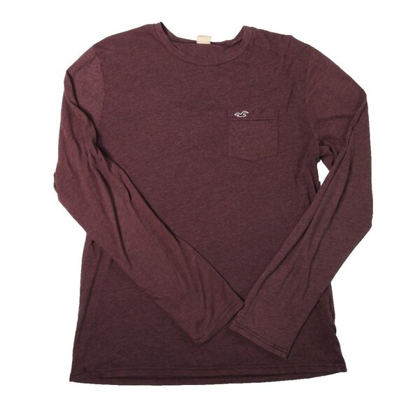 Hollister Men’s Long Sleeve Pocket Tee Med Burgundy Soft Casual Shirt Y2K - Picture 1 of 5